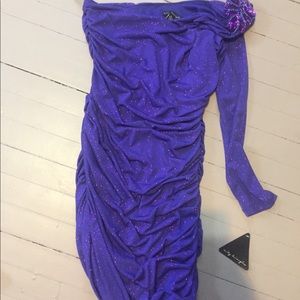 Purple one shoulder ruched dress